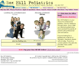 belairpediatrician.com: Box Hill Pediatrics: Expert Pediactric Care in Abingon, Bel Air, BelAir, MD
Box Hill pediatrics is your choice for professional pediatric. Our staff of pediatricians and baby doctors has assisted thousands of parents with professional care and advice in Bel Air and Abingdon, Maryland (MD). [ Pediatrician  baby doctor ]