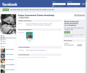 emmagreenwood.co.uk: Incompatible Browser | Facebook
 Facebook is a social utility that connects people with friends and others who work, study and live around them. People use Facebook to keep up with friends, upload an unlimited number of photos, post links and videos, and learn more about the people they meet.