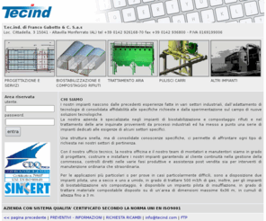 tecind.com: Tecind Sas - compostaggio, biostabilizzazione, biocelle, filtrazione, trattamento aria
compostaggio,biofiltri,filtri a maniche,biocelle,platee tavolari,trattamento aria,stabilizzazione rsu,torri di lavaggio,progettazione impianti