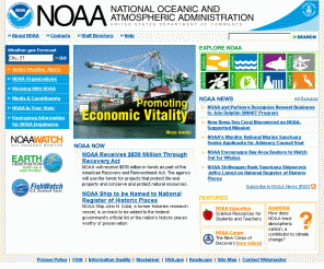 noaa.gov: NOAA - National Oceanic and Atmospheric Administration
The National Oceanic and Atmospheric Administration (NOAA) is a federal agency focused on the condition of the oceans and the atmosphere. It plays 
several distinct roles within the Department of Commerce.