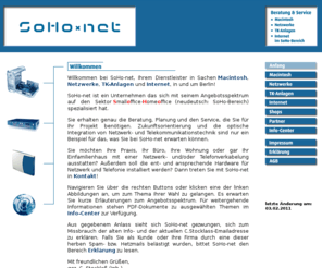 soho-net.info: SoHo-net: Beratung & Service für Macintosh, Netzwerke, TK-Anlagen & Internet, in und um Berlin
SoHo-net: Beratung & Service für Macintosh, Netzwerke, TK-Anlagen & Internet, in und um Berlin