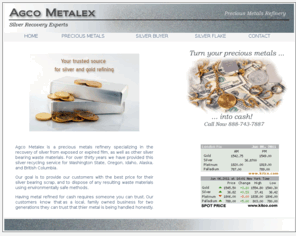 agcometalex.com: Agco Metalex - Precious Metals Refinery, Silver Buyer, Gold Buyer, Silver Refiner
Agco Metalex is a family owned silver refinery in Washington State.  We've been buying silver and gold, and providing refining services for over 30 years.