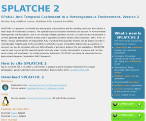 splatche.com: SPLATCHE | Spatially explicit coalescent simulations
Page to download the simulation program SPLATCHE, as well as its user manual and test input files
