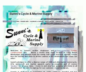 sunniscycle-marine.com: SUNNI'S HOME
Motorcycle & Marine Parts, Accessories and Apparel