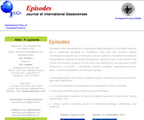 episodes.co.in: Episodes Journal of International Geoscience
EPISODES.CO.IN  Episodes are Journal of International Geoscience india, Articles, current reviews, research projects, discussion of science techniques, research programs, geoscientists.