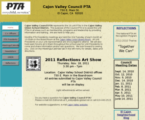 cajonvalleycouncilpta.org: Cajon Valley PTA
Cajon Valley Council PTA represents 25 PTAs in the Cajon Valley Union School District in the Eastern County of San Diego.