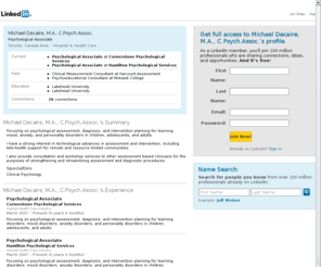 michaeldecaire.info: Michael Decaire, M.A., C.Psych.Assoc.  | LinkedIn
View Michael Decaire, M.A., C.Psych.Assoc.'s professional profile on LinkedIn.  LinkedIn is the world's largest business network, helping professionals like Michael Decaire, M.A., C.Psych.Assoc. discover inside connections to recommended job candidates, industry experts, and business partners.