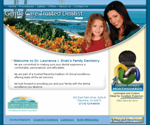 placentiafamilydental.com: Dr. Lawrence I. Endo Family Dentistry - Your Placentia Dentist - Dr. Lawrence I. Endo
Dr. Lawrence Endo is part of a trusted Placentia tradition of dental excellence. He has dedicated his professional career to providing you with the best that dentistry has to offer.