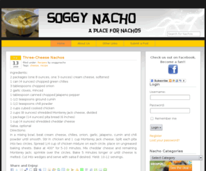 soggynacho.com: Soggy Nacho | A Place for Nachos.
Soggy Nacho is all about the nachos. Post up photos, recipes, and restaurant reviews of your favorite nacho goodness.