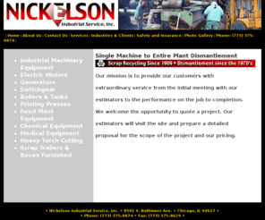 nickelsondemo.com: Welcome to Nickelson Demolition
Nickelson,demolition,dismantlement,equipment,salvage,scrap,recycle,food,chemical,printing,school,hospital,mechanical,general,contractor,factories.