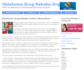 oklahomadrugrehabs.org: Drug Rehab in Okahoma, Alcohol Treatment and Drug Treatment Interventions.
Oklhoma drug treatment centers and drug rehab centers in Oklahoma. Complete listings of Oklahoma drug treatment centers that work.