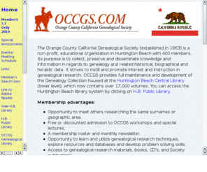 occgs.com: "Orange County California Genealogical Society, OCCGS"
Genealogical Society of Orange County California, OCCGS