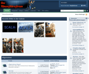 filmvorfuehrer.de: Filmvorführerforum
Hier gibt es die Möglichkeit, über Kinotechnik, Tonsysteme und alles weiter Kinorelevante zu diskutieren, Erfahrungen auszutauschen...