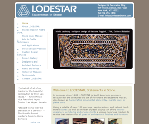 lodestarstone.com: Pietre Dure, Ornamental Stone Inlay Marble Inlay Design for Hotels, Resorts, Stores, Private Residences - LODESTAR Statements in Stone
LODESTAR is the country's premiere resource for the centuries-old art of Florentine and Byzantine mosaic, also known as pietre dure or ornamental stone inlay. Drawing on a palette of over 150 semi-precious and natural hard-mined stones from around the world for its pietre dure designs, including lapis lazuli, onyx, and malachite as well as mother of pearl, LODESTAR offers designers and architects a unique, luxurious medium for such decorative surfaces as floors and tables, vanities and walls.