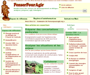 penserpouragir.org: Penser pour agir / Sommaire
Rendez-vous des acteurs de développement en Afrique : analyser, préparer, agir, témoigner ...