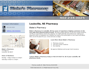 blakes-pharmacy.com: Pharmacy Louisville, NE - Blake’s Pharmacy 402-234-3025
Blake’s Pharmacy provides over the counter medicines to Louisville, NE. Call 402-234-3025 for more information about our services.