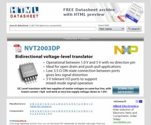 htmldatasheet.com: Datasheet archive (search, preview and download electronic components documentation) | HTML.datasheet
Datasheet (documentation) archive site for electronic components and semiconductors manufacturers from all over the world