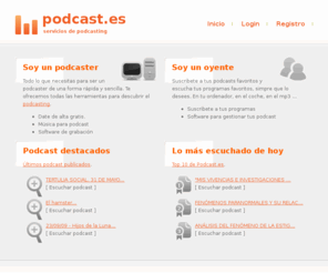 podcast.es: Podcast en Español, podcast en castellano. Servicios de Podcasting
Servicios y directorio on line de podcasts. Todo el mundo del podcasting en español.