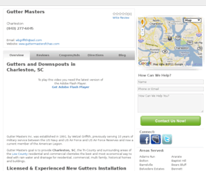 gutterscharlestonsc.com: Gutters & Downspouts In Charleston, SC | We Offer New Seamless Gutters - Local Search - LocalEdge.com
Gutter Masters of Charleston, SC. We install new seamless gutters and will examine, adjust and repair your existing gutter & downspouts. Call 843-277-6045.