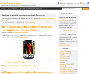 web-communique.com: Communiqué Web, communiqué de presse Internet | Web Communiqué
Plate-forme web de communiqués de presse destinée aux entreprises et aux associations. Gérée sous Wordpress, elle est optimisée pour le référencement et vous fera gagner en visibilité.