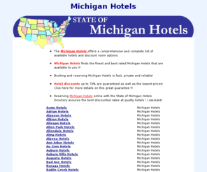 state-of-michigan-hotels.com: Michigan Hotels - Discounts and Reservations for Hotels in Michigan
Michigan Hotels Reservations, Discount Lodging, Book Michigan Hotels Online