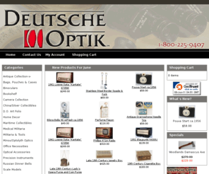 deutscheoptik.com: Deutsche Optik;Optics and Military Collectibles:Binoculars, military
binoculars, rangefinder, compass, nautical antiques, ships clocks,
magnifiers, militaria, military watches, Optolyth, Ollech & Wajs, Sinn,
pocket watch and military surplus
