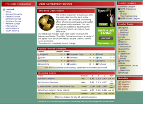 theoddscomparison.com: The Odds Comparison - The Best Odds Available
The Odds Comparison is a free service which helps you find the best available odds for most sport events. We compare odds from online sportbooks and publish the highest ones. 