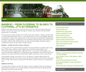 bamboogalore.com: Bamboo Products Galore
Bamboo benefits and use. Bamboo flooring, bamboo blinds, bamboo shades and growing and maintaining bamboo plants.