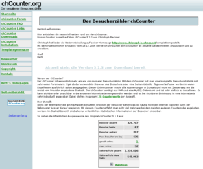 chcounter.org: chCounter - Der Onlinebesucherzähler:  Der Counter mit umfangreicher Statistik
Der chCounter - der wohl beste Counter. Hier können sie diesen Counter kostenlos downloaden und finden jede Menge Tipps und Tricks rund um den Counter, Besucherzähler und Onlinecounter chCounter