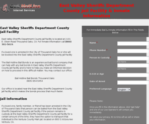 eastvalleycityjail.com: East Valley Sheriffs Department County Jail Facility & Inmate Information
East Valley Sheriffs Department County Jail Facility, Bail and Inmate Information 24 Hours A Day. You Can Find All The Information on East Valley Jails Here.  Call The Bail Hotline at 805-654-5454.