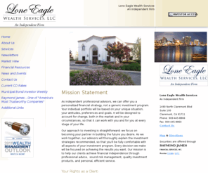 loneeaglews.org: Lone Eagle Wealth Services | Claremont, CA
Our professional advisors provide financial services for individuals looking for retirement planning, investment advice, and wealth management. We also assist businesses with retirement planning, management, growth, and continuity needs.