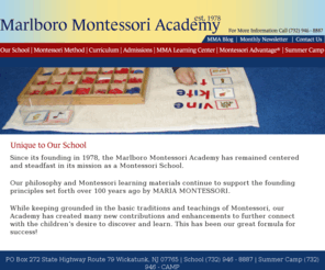 marlboromontessoriacademynj.com: Our School at Marlboro Montessori Academy
Marlboro Montessori Academy celebrates 25 years, using the most powerful educational techniques in the world!  The academy provides toddlers through the fourth grade an opportunity to achieve their potential by nurturing and stimulating the mind, body and spirit.