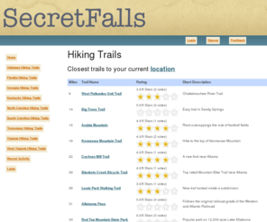 secretfalls.com: Hiking trails in Georgia, Alabama, Tennessee and North Carolina
Hiking Trails Hiking trails in Georgia, Alabama, Tennessee and North Carolina