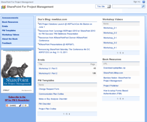 sharepointbook.info: SharePoint for Project Management
SharePoint Training Book. Microsoft Sharepoint training book by Dux Raymond Sy, PMP.  A complete training guide for project managers utilizing Microsoft Sharepoint technology.