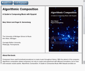 algocompbook.com: Algorithmic Composition by Mary Simoni and Roger Dannenberg
Algorithmic Composition by Mary Simoni and Roger B. Dannenberg