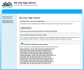 elkcityhighschool.org: Elk City High School
Elk City High School is a high school website for alumni. Elk City High provides school news, reunion and graduation information, alumni listings and more for former students and faculty of Elk City High School