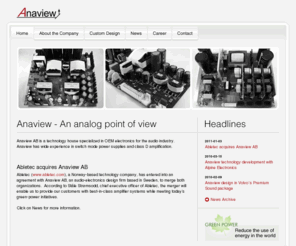 anaview.com: Anaview - An analog point of view - Anaview
Anaview AB is a technology house specialized in OEM electronics mainly for the audio industry.