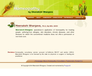 homeopathicdoctor.net: Dr. Meenakshi Bhargava offers quality Classical Homeopathic Therapy, instruction and expert consulting
Homeopathy by Meenakshi Bhargava