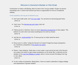 vliet.org: Gumshoe's Blanket on Vliet Street
A location of general and unspecific nature, unlike Gumshoe who is   
    antisocial, skittish, and a little paranoid.