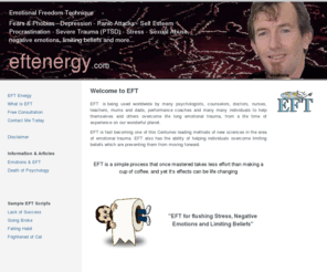 eftenergy.com: EFT Emotional Freedom Technique, EFT Tapping, Energy Healing Stress
Emotional Freedom Technique EFT used to release negative emotions trauma or limiting beliefs.  Release Stress with EFT, EFT for Trauma PDST and Abuse