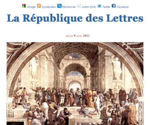republique-des-lettres.com: LA RÉPUBLIQUE DES LETTRES
Site officiel de la République des Lettres. Journal d'informations culturelles et politiques.