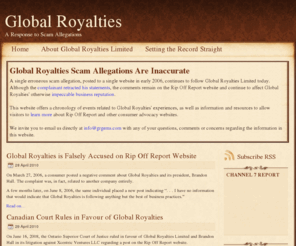 globalroyaltiesfraud.com: Global Royalties - A Response to Scam Allegations
Information and a response to inaccurate scam allegations from Global Royalties