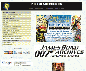 klaatucollectibles.com: Klaatu Collectibles - Homepage
Klaatu Collectibles offers collectibles dating from the 60's to the 2000's.  The kind of collectibles our generation has grown up with, and will never quite outgrow.