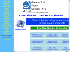 asqfortworth.org: ASQ Section 1416 Home Page
Greater Fort Worth, Texas - Section 1416 of The American Society for Quality