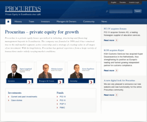 procuritas.info: Procuritas – Private Equity for Growth | Procuritas AB
Procuritas is a private equity house specialized in initiating, structuring and financing management buyouts in Scandinavia. The company was founded in 1986.