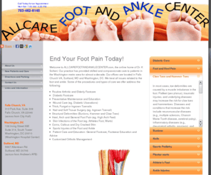 allcarefootandanklecenter.com: ALLCARE FOOT AND ANKLE CENTER
All Care Foot and Ankle Center | Podiatrist Dr. Kaveh Soltani in Falls Church, VA; Clinton, MD; and Washington, DC