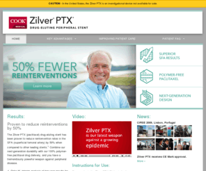 zilverptxtrial.com: Drug Eluting Peripheral Stent |  Zilver PTX
Zilver PTX is a drug eluting peripheral stent from Cook Medical. The polymer free stent has been proven to reduce reintervention rates in the SFA by 50%.