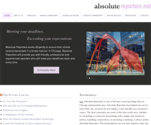 absolutereporters.net: Absolute Reporters | Meeting Your Deadlines, Exceeding Your Expectations
Absolute Reporters works diligently to ensure their clients receive transcripts in a timely manner.