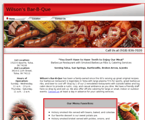 wilsonsbar-b-que.com: Barbecue restaurant with ribs & catering services - Tulsa, OK
Visit our barbecue restaurant in Tulsa, Oklahoma, for great smoked barbecue ribs and catering services.