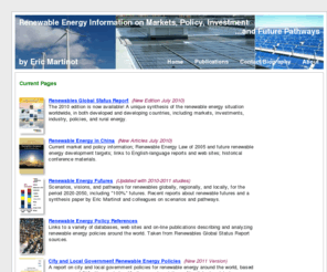 martinot.info: Renewable Energy Information by Eric Martinot
Renewable Energy Information on Markets, Policy, Investment, and Future Pathways